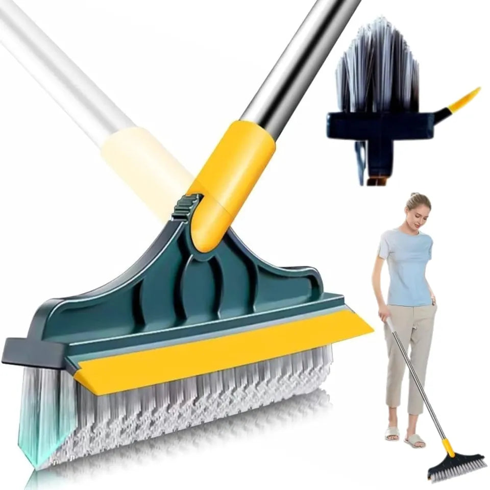 2 in 1 Cleaning Brush with wiper, Tiles Cleaning Brush with Long Handle, 120° Rotate Bathroom Floor Cleaning Brush
