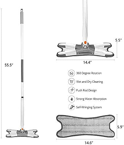 X Type Floor Mop – Flat Microfiber Cleaning Mop, Lightweight Easy Install Mop for Home, Kitchen & Bathroom