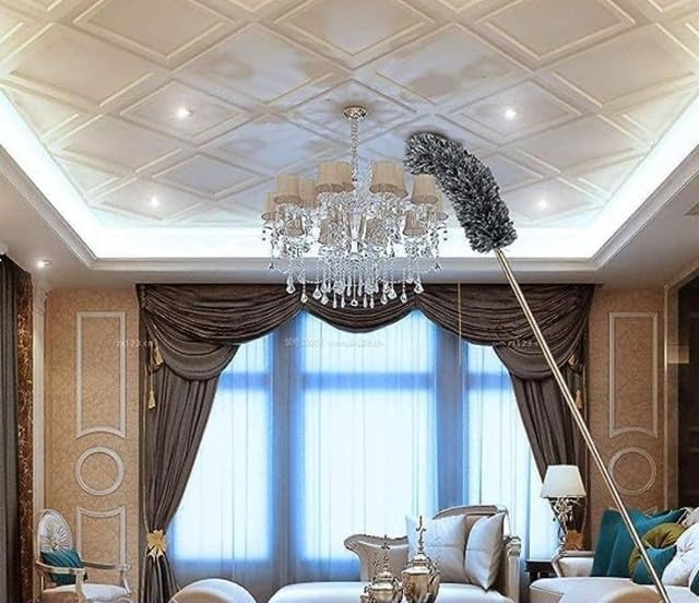 Long Handle Microfiber Feather Ceiling Duster, with 100 inches Extra Long Pole, Bendable Head & Scratch-Resistant Hat for Cleaning Ceiling Fan