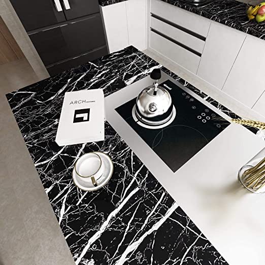 Marble Sheets for Home Wall Black And Other Colors Marble Wallpaper for Walls Design Contact Paper for Kitchen Countertop Waterproof (60*200cm)