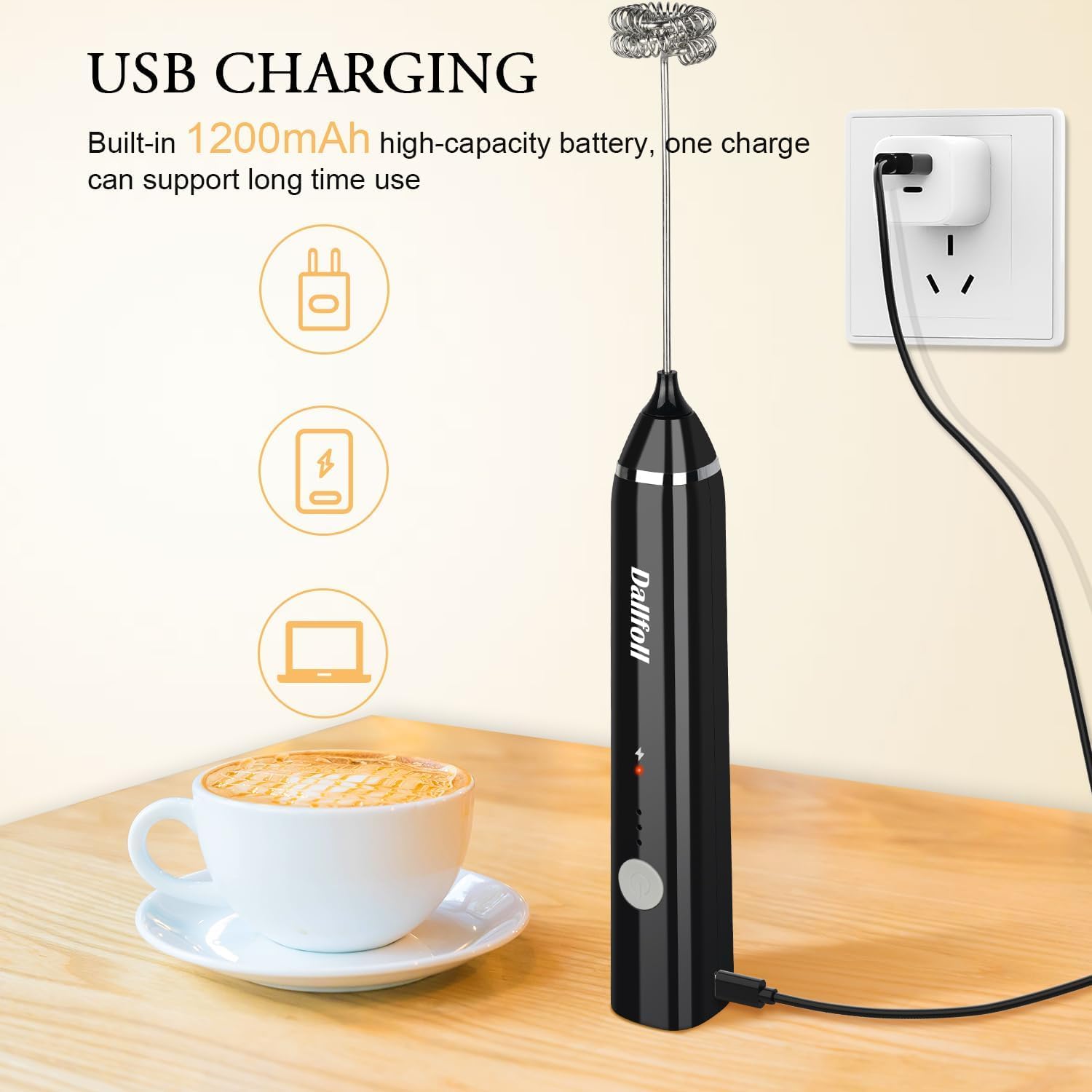 Wireless Electric Egg Beater Milk Frother, Household Electric Milk Frother Machine, Coffee Stirring Stick, Milk Cover, Hair Beater, 2 in 1 USB Rechargeable Electric Egg Beater Whisk Coffee Mixer - image 7