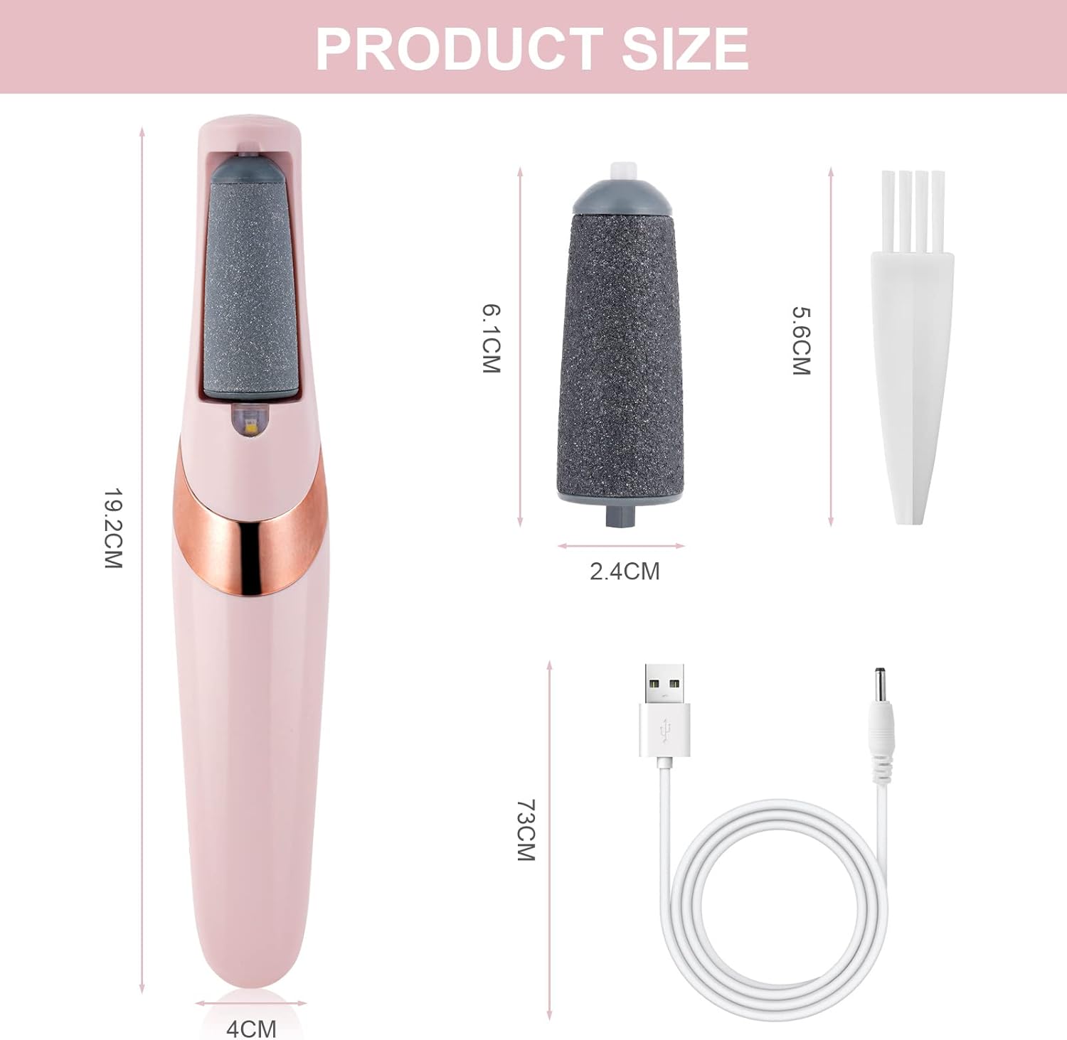Rechargeable Electric Foot Grinder Hard Skin Remover, 2 Speeds, Coarse and Fine Heads, LED Light