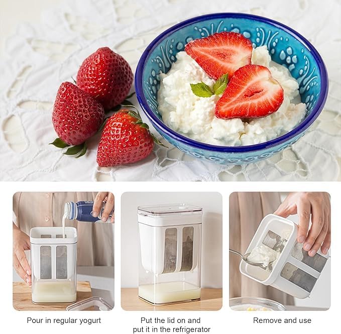 Greek Yogurt Strainer 1800ml with Fine Mesh Filter, Reusable Straining Bag & Lid | Homemade Greek Yogurt Maker