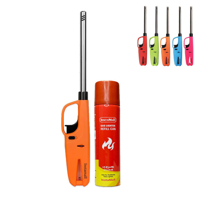 Gas Lighter, Refillable with Small Refill Can, Multicolor Pack of 1