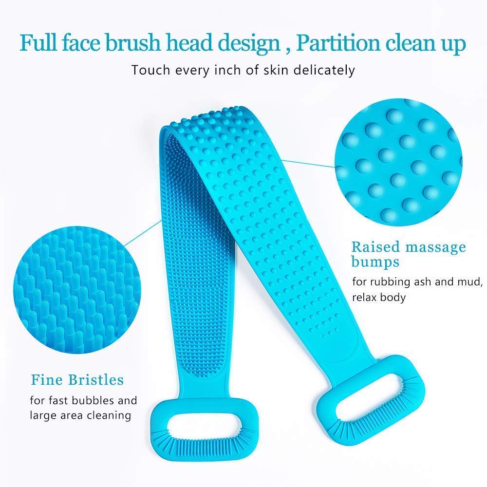 Silicone Shower Bath Belt Dual Side Back Scrubber Brush and Massager