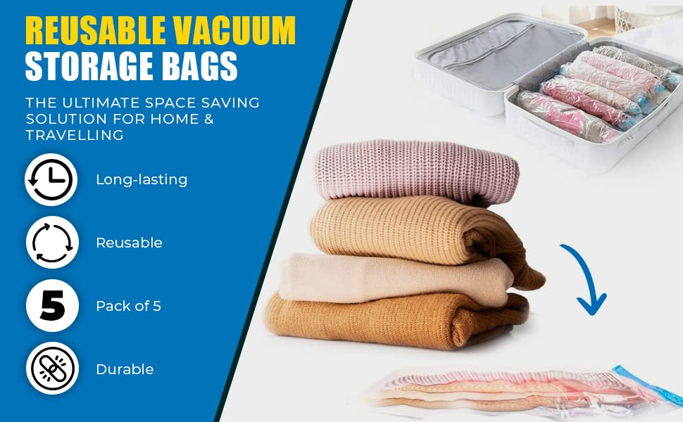 Gadget Deals 5-Vacuum Storage Bags-(2bags50*70cm,2bags60*80cm,1bag80*100cm)-with Pump