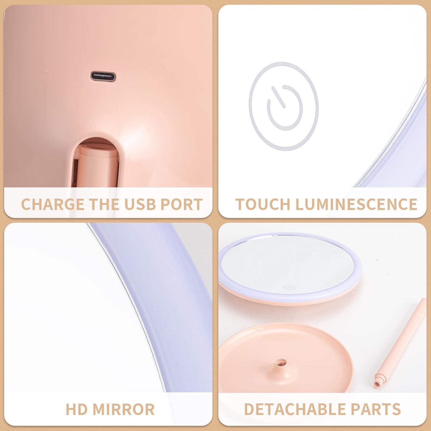 Light Makeup Mirror Light Up Vanity Mirror with Touch Screen & USB Rechargeable 135° Rotation
