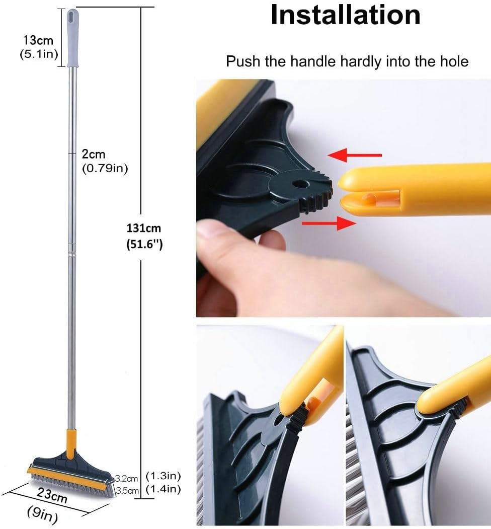2 in 1 Cleaning Brush with wiper, Tiles Cleaning Brush with Long Handle, 120° Rotate Bathroom Floor Cleaning Brush