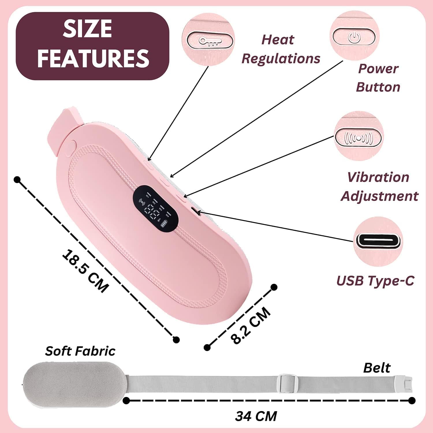 Cordless Period Cramp Relief Massager Belt with 3 Speed & 3 Crampfree Massage Modes