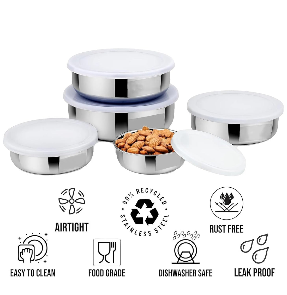 Stainless Steel Food Storage Containers Set of 5 | Kitchen Storage Boxes with Lids