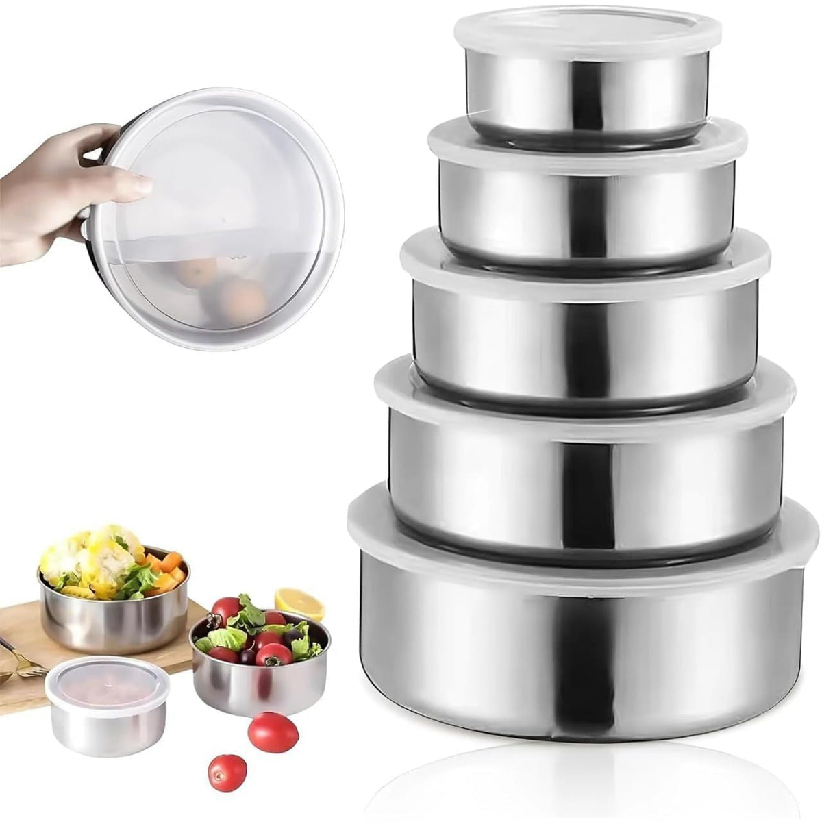 Stainless Steel Food Storage Containers Set of 5 | Kitchen Storage Boxes with Lids