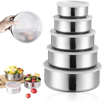 Stainless Steel Food Storage Containers Set of 5 | Kitchen Storage Boxes with Lids