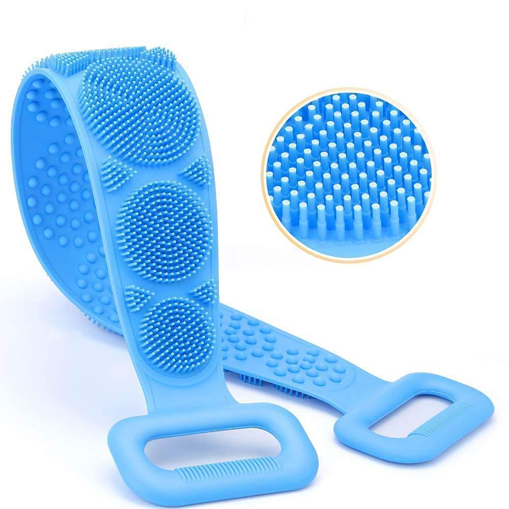 Silicone Shower Bath Belt Dual Side Back Scrubber Brush and Massager
