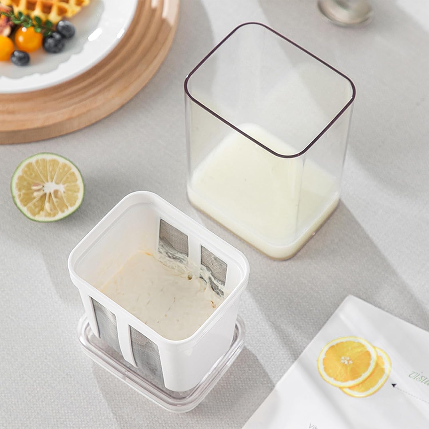 Greek Yogurt Strainer 1800ml with Fine Mesh Filter, Reusable Straining Bag & Lid | Homemade Greek Yogurt Maker