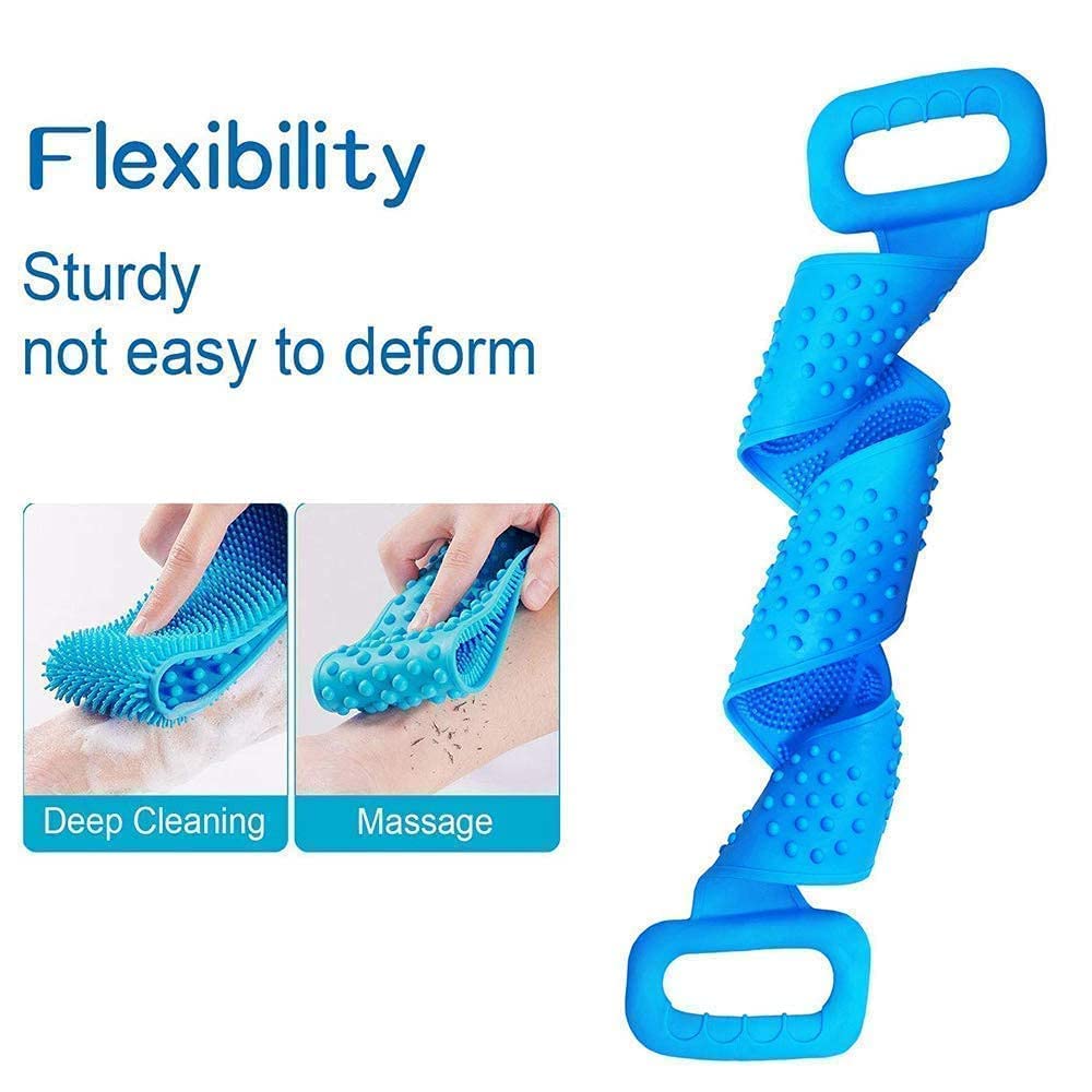 Silicone Shower Bath Belt Dual Side Back Scrubber Brush and Massager