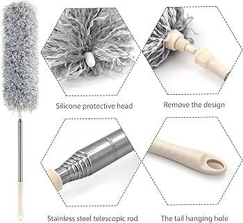 Long Handle Microfiber Feather Ceiling Duster, with 100 inches Extra Long Pole, Bendable Head & Scratch-Resistant Hat for Cleaning Ceiling Fan - image 5
