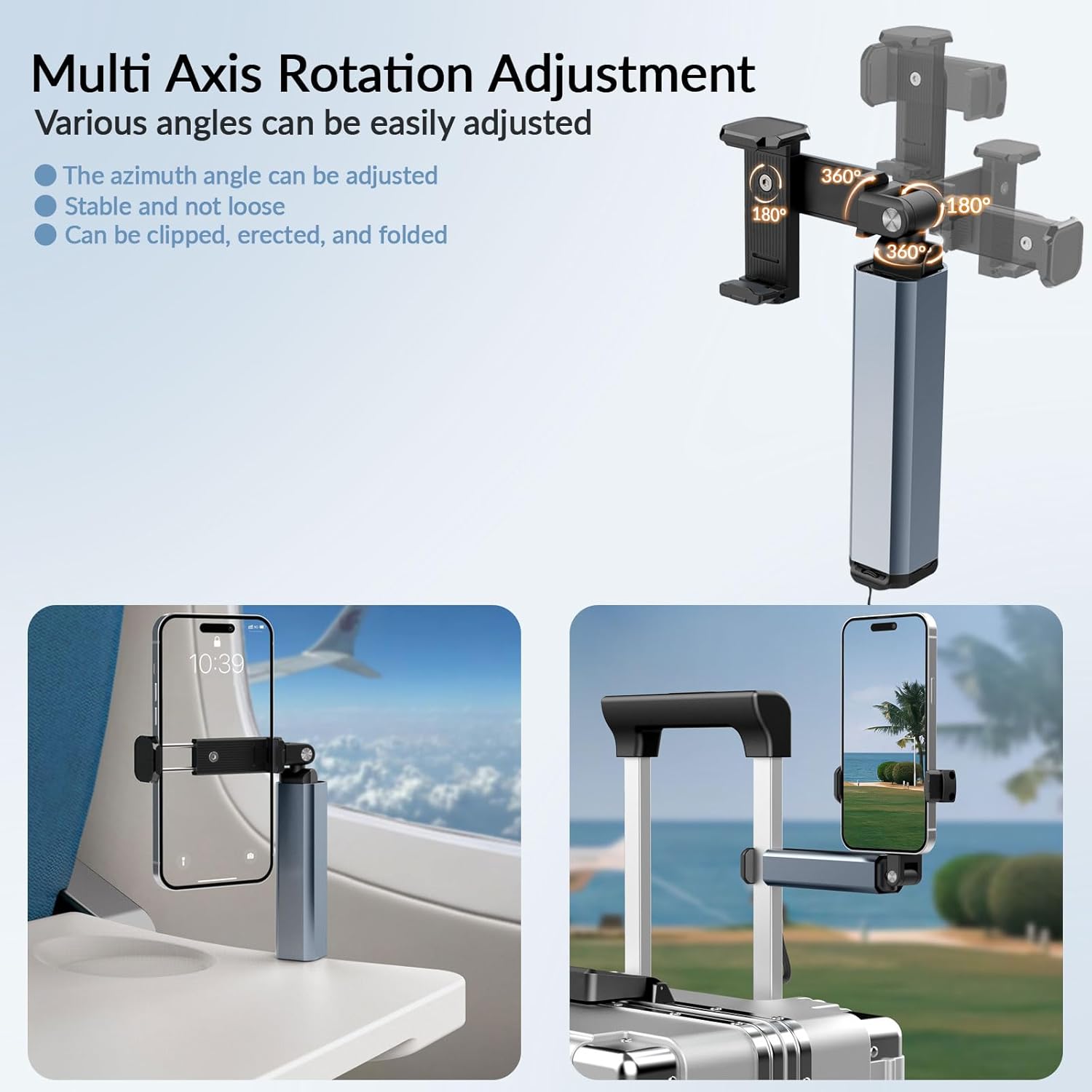 Portable Airplane Phone Holder – Universal 360° Rotating Travel Phone Mount | Hands-Free Phone Stand for Flight, Desk & Table
