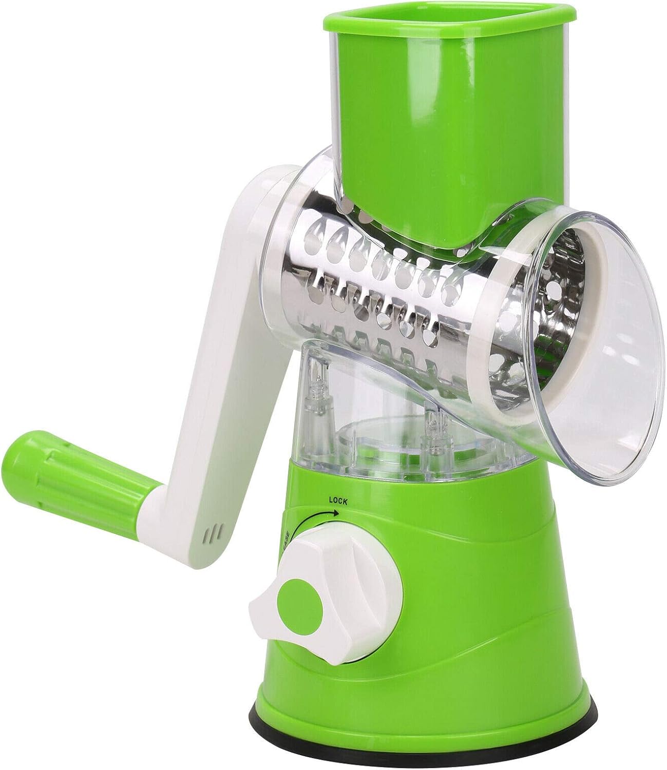 Manual Tabletop Drum Cheese Grater, 3 in 1 Rotary Shredder Slicer Grinder for Cucumber Nut Potato Carrot Cheese - image 2