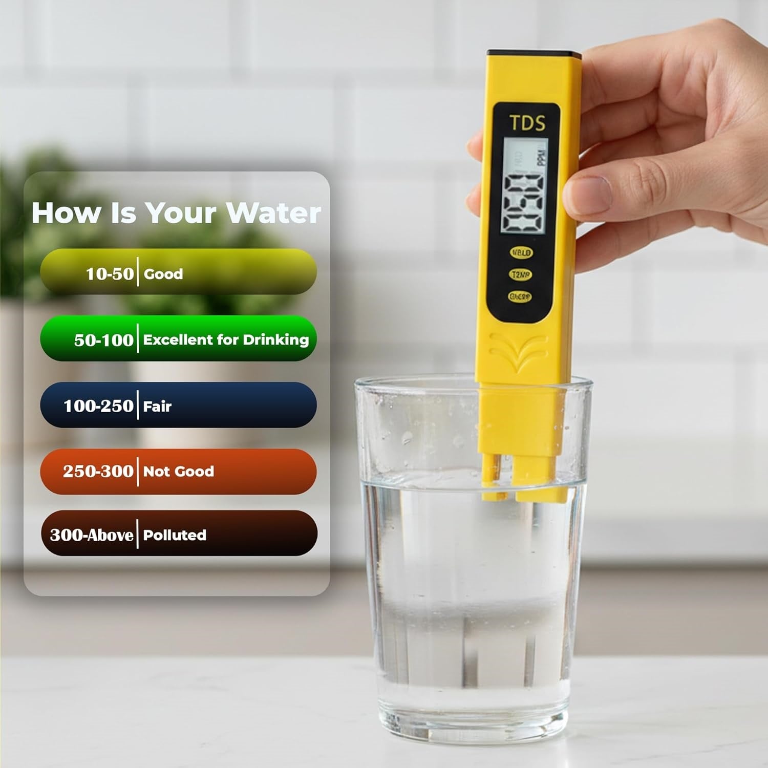 TDS Meter Water Tester Pen, 0-9990ppm Range with Alloy Probe, ±2% Accuracy for Aquaculture