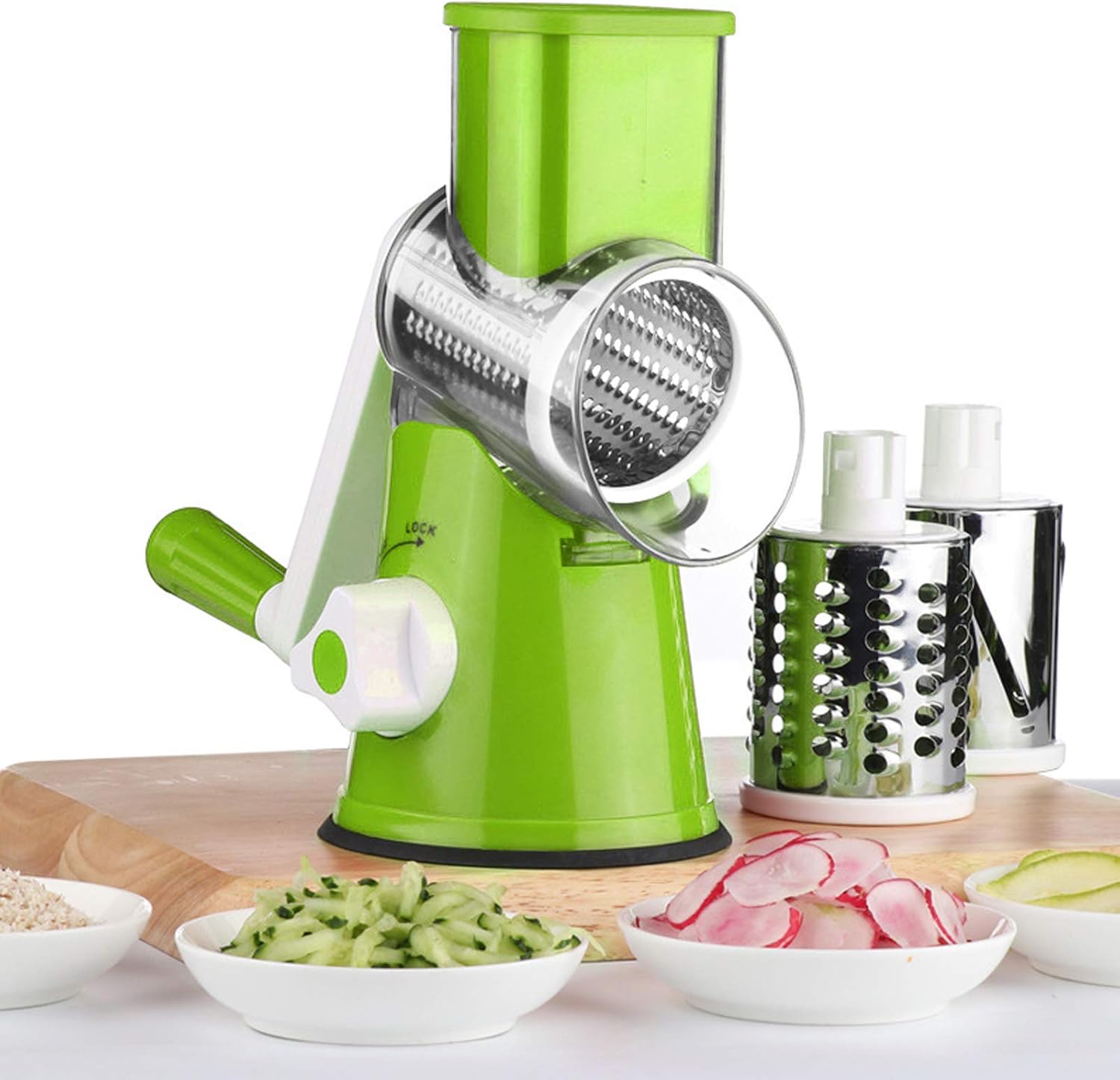 Manual Tabletop Drum Cheese Grater, 3 in 1 Rotary Shredder Slicer Grinder for Cucumber Nut Potato Carrot Cheese - image 3