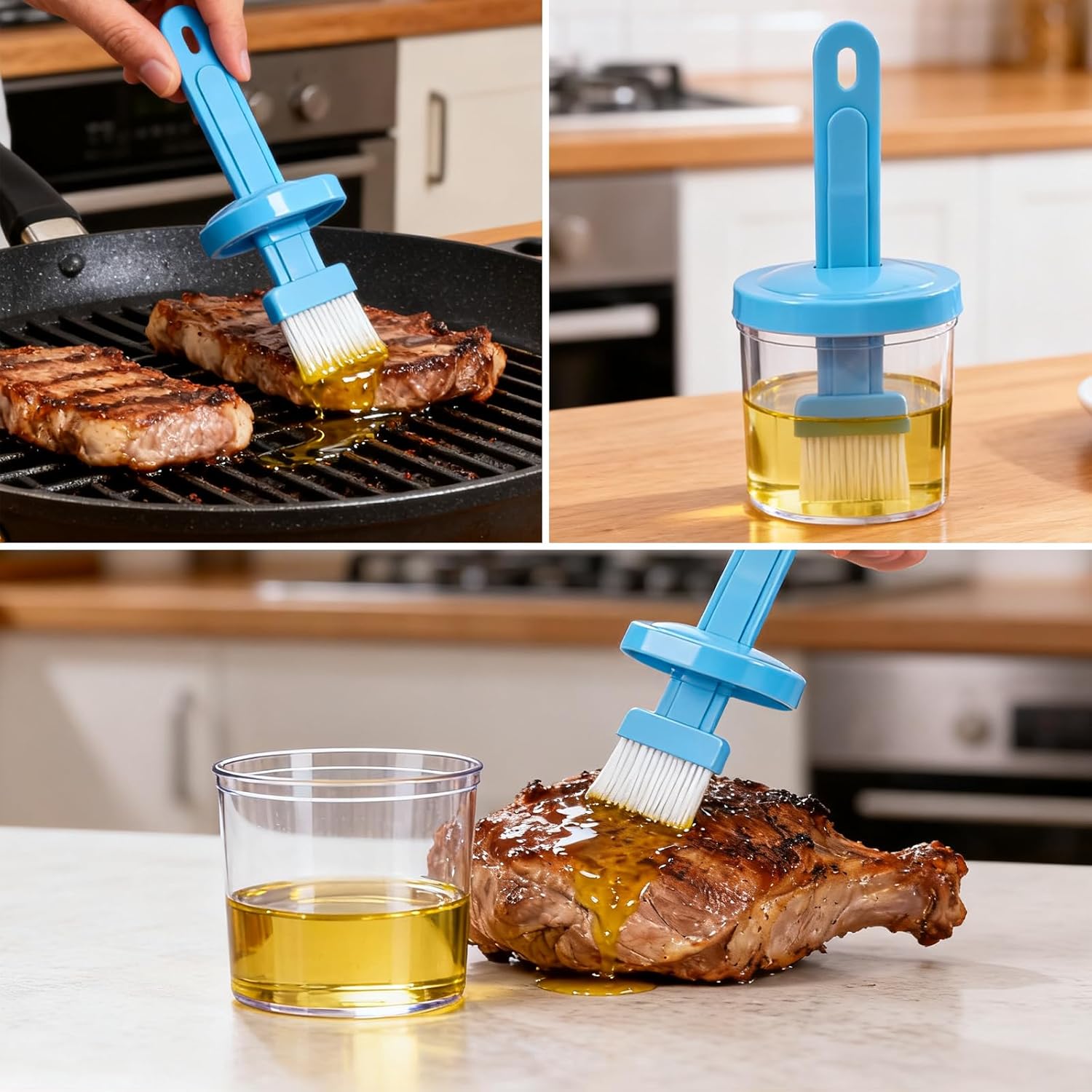 Refillable Silicone Oil Brush with Bottle for Cooking, BBQ, Baking, and Grilling