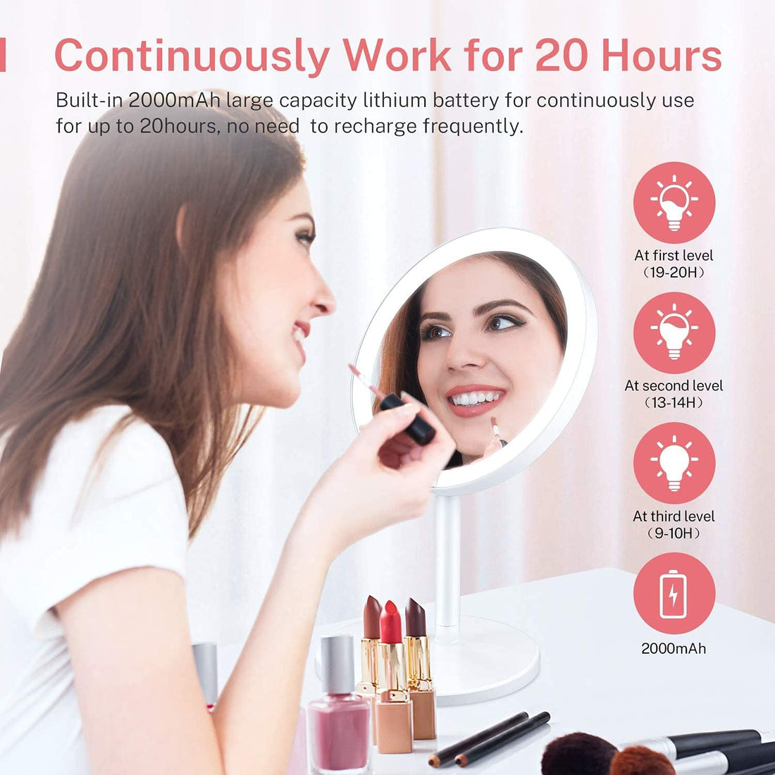 Light Makeup Mirror Light Up Vanity Mirror with Touch Screen & USB Rechargeable 135° Rotation