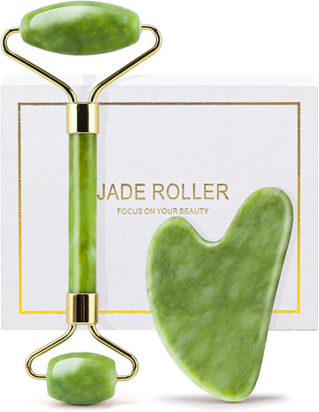 Jade Roller Set and Gua Sha for Face, Cooling and Firming Effect, Carving Tool