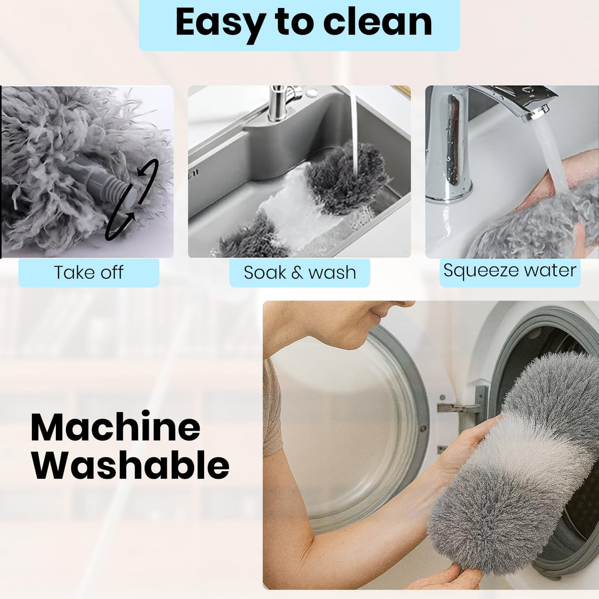 Long Handle Microfiber Feather Ceiling Duster, with 100 inches Extra Long Pole, Bendable Head & Scratch-Resistant Hat for Cleaning Ceiling Fan