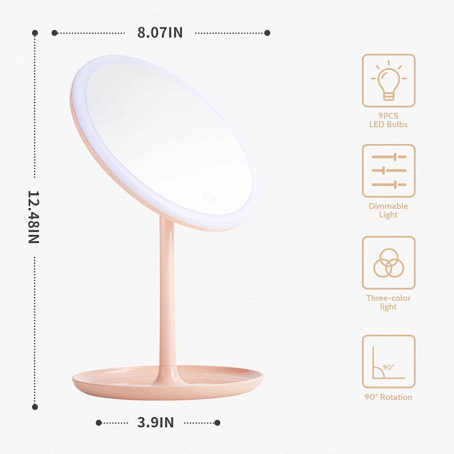 Light Makeup Mirror Light Up Vanity Mirror with Touch Screen & USB Rechargeable 135° Rotation