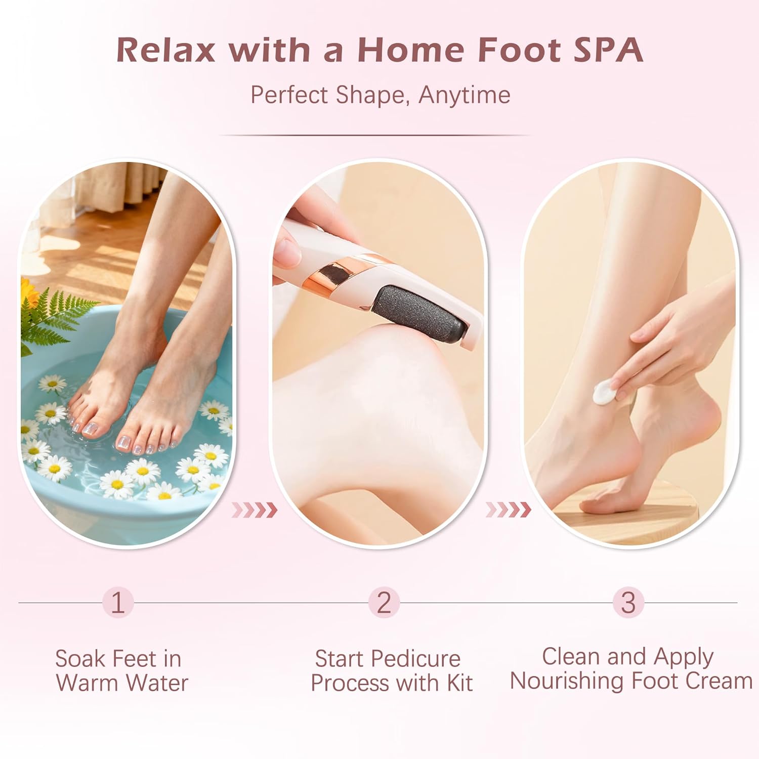 Rechargeable Electric Foot Grinder Hard Skin Remover, 2 Speeds, Coarse and Fine Heads, LED Light