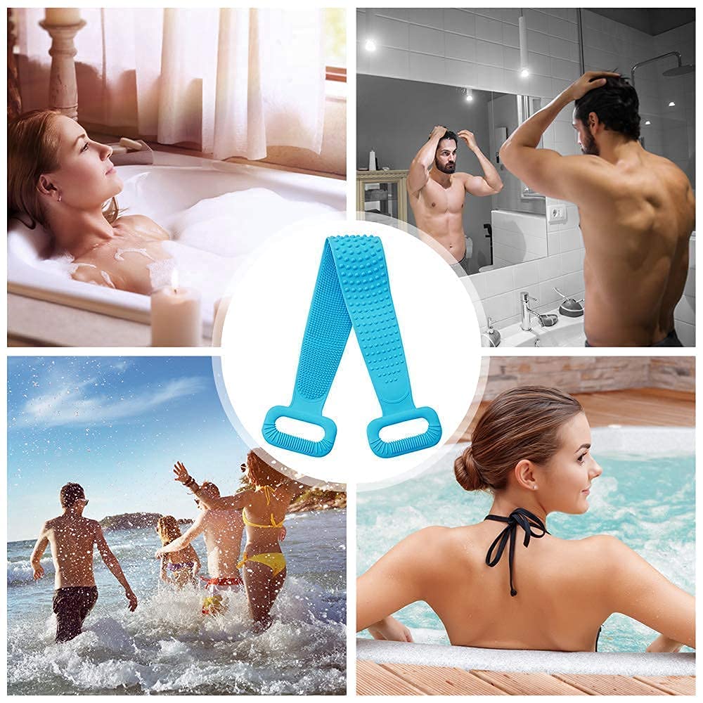 Silicone Shower Bath Belt Dual Side Back Scrubber Brush and Massager