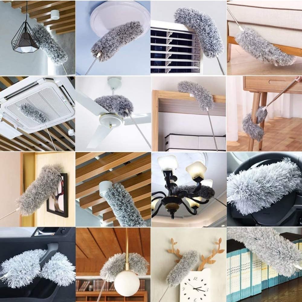 Long Handle Microfiber Feather Ceiling Duster, with 100 inches Extra Long Pole, Bendable Head & Scratch-Resistant Hat for Cleaning Ceiling Fan