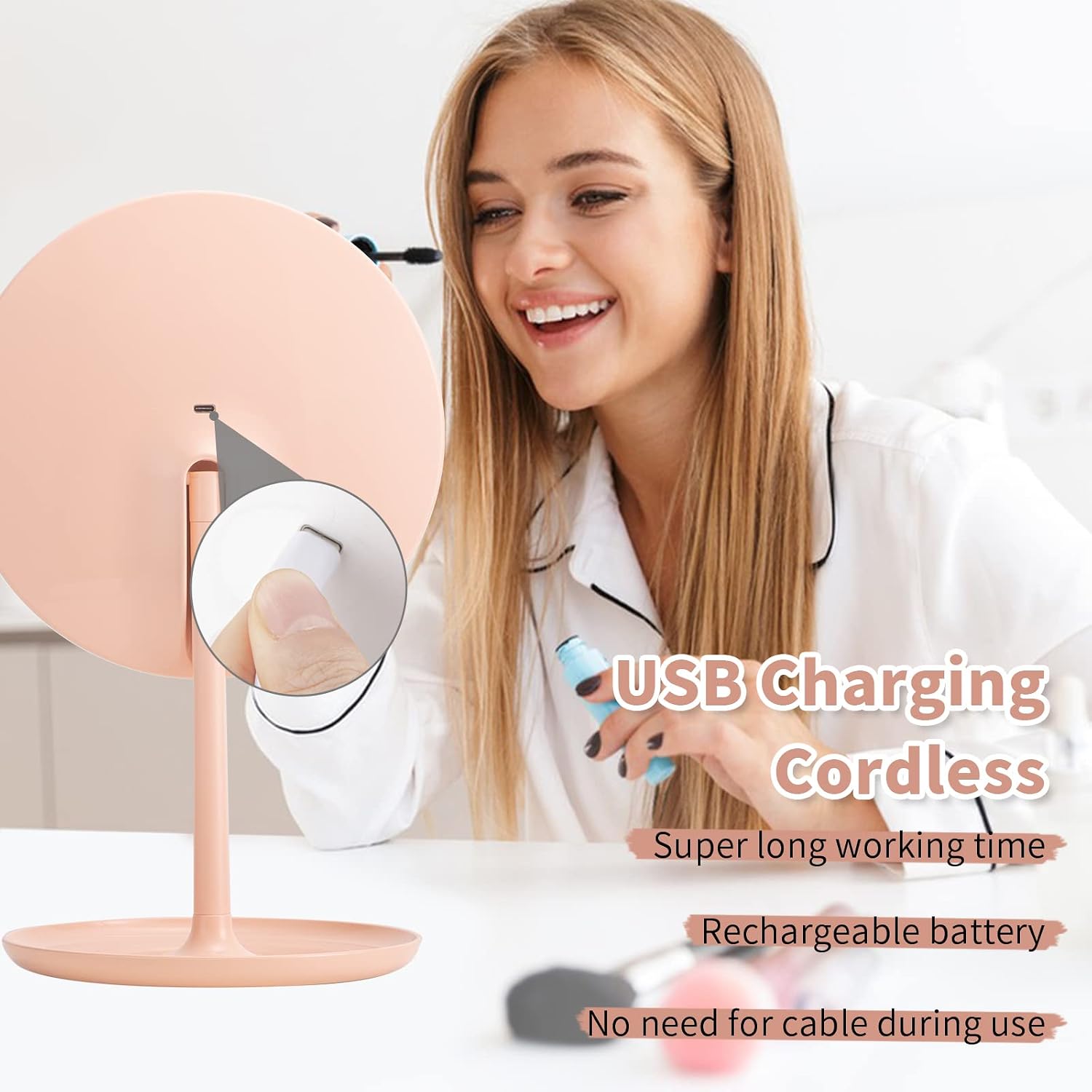 Light Makeup Mirror Light Up Vanity Mirror with Touch Screen & USB Rechargeable 135° Rotation