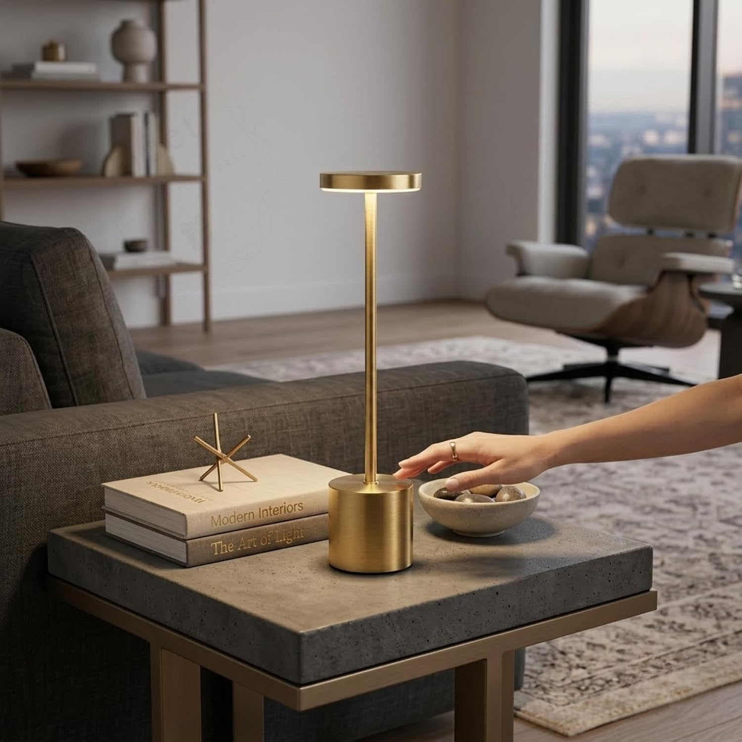 LED Table Lamp, Modern Metal Disc Desk Lamp with Warm Light