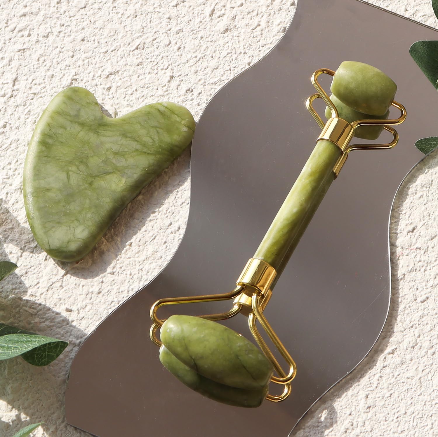Jade Roller Set and Gua Sha for Face, Cooling and Firming Effect, Carving Tool