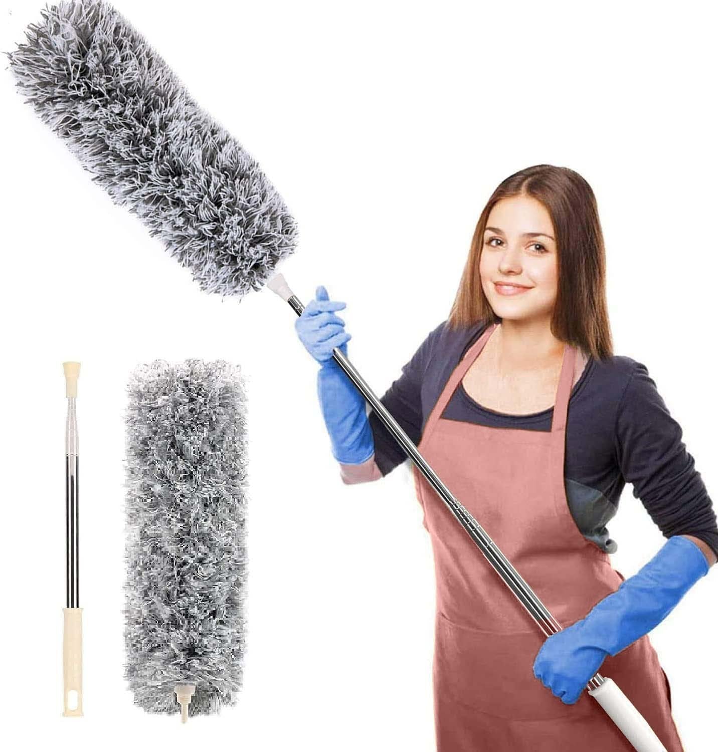 Long Handle Microfiber Feather Ceiling Duster, with 100 inches Extra Long Pole, Bendable Head & Scratch-Resistant Hat for Cleaning Ceiling Fan - image 2