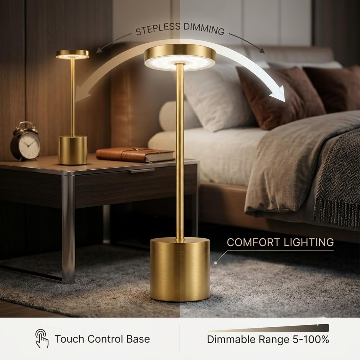 LED Table Lamp, Modern Metal Disc Desk Lamp with Warm Light