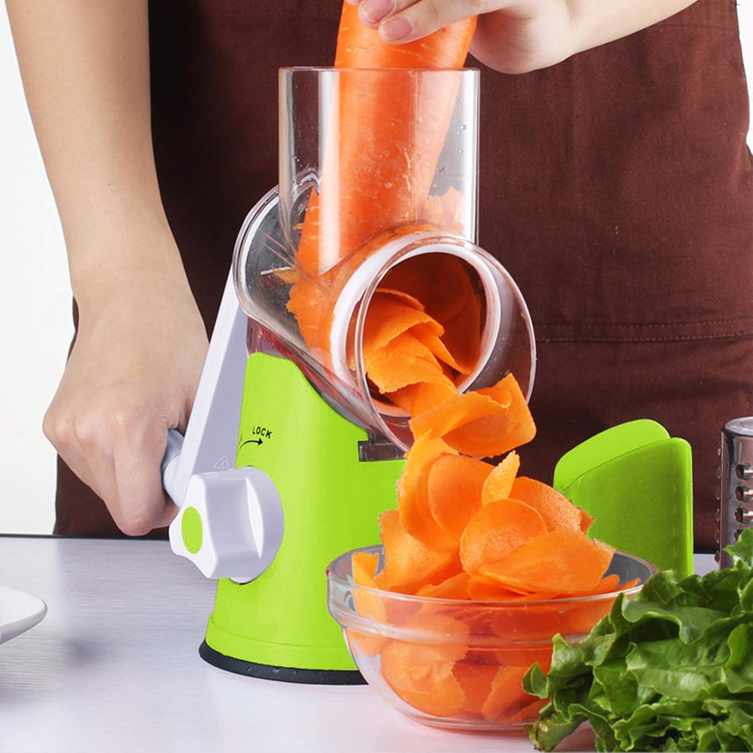 Manual Tabletop Drum Cheese Grater, 3 in 1 Rotary Shredder Slicer Grinder for Cucumber Nut Potato Carrot Cheese - image 4