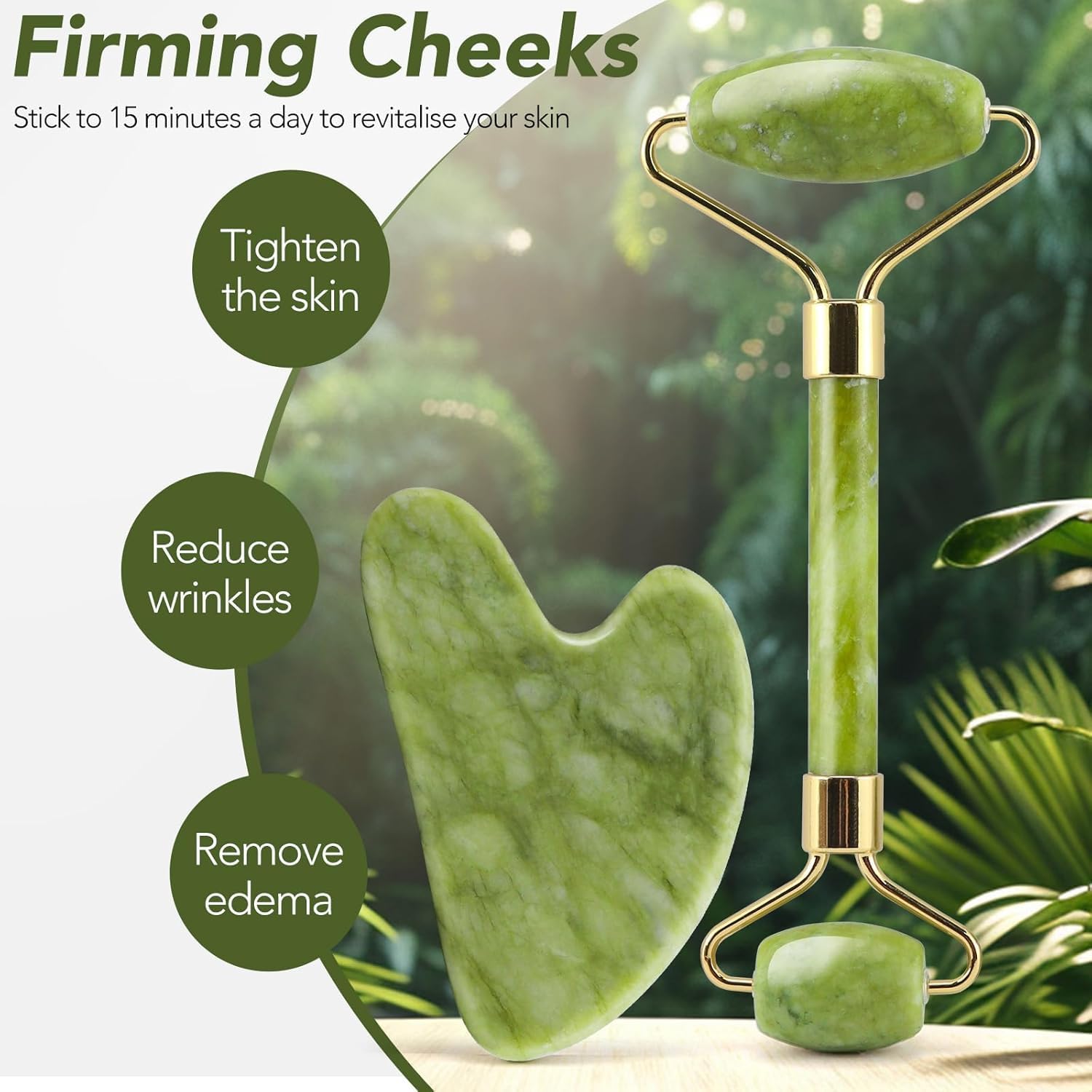 Jade Roller Set and Gua Sha for Face, Cooling and Firming Effect, Carving Tool