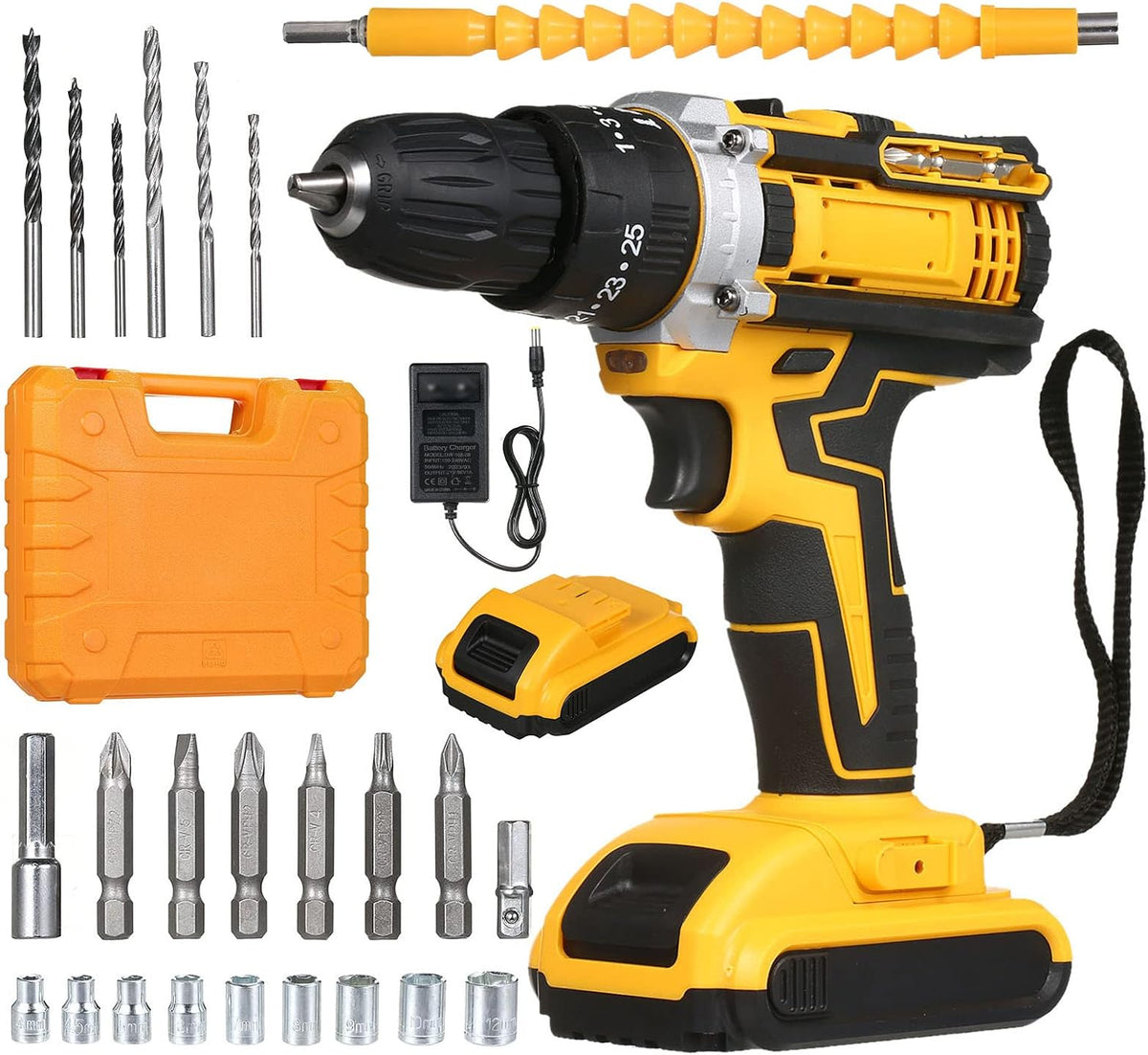 Cordless Drill Driver Kit with 2 Batteries | Electric Power Drill with Keyless Chuck, LED Light & Toolbox