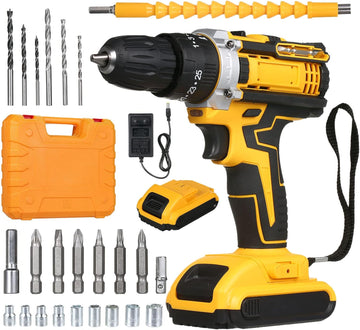 Cordless Drill Driver Kit with 2 Batteries | Electric Power Drill with Keyless Chuck, LED Light & Toolbox