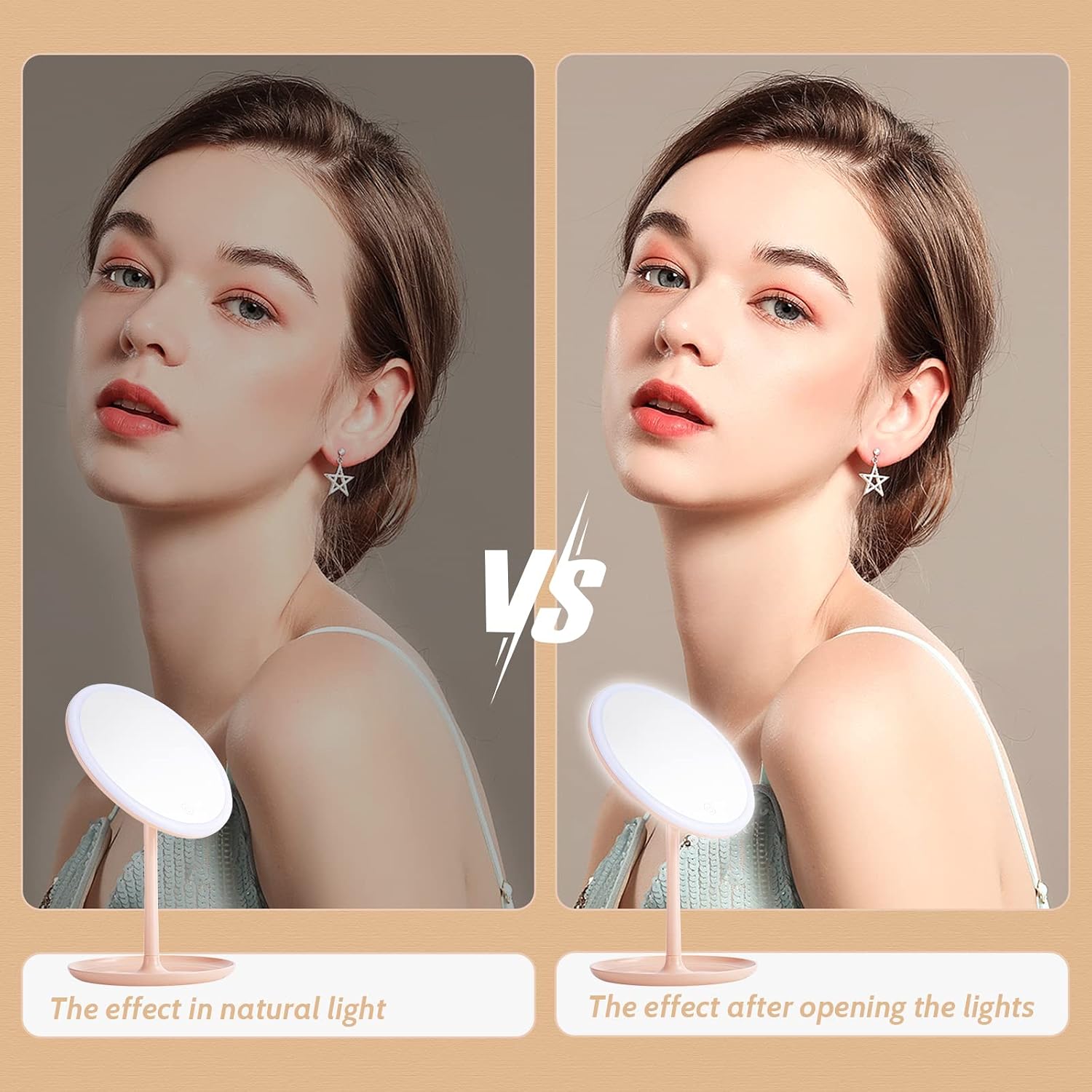 Light Makeup Mirror Light Up Vanity Mirror with Touch Screen & USB Rechargeable 135° Rotation