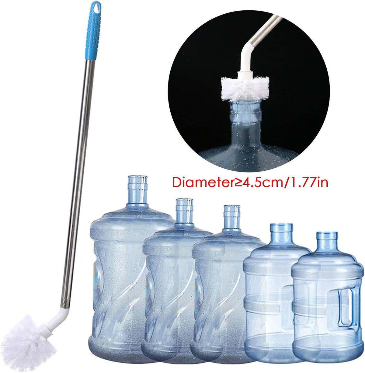 24 Inch Long Handle Bottle & Water Jug Cleaning Brush – L-Shape Nylon Bristle Scrubber for 3 & 5 Gallon Bottles, Glass Carafe, Water Bucket & Drinking Containers