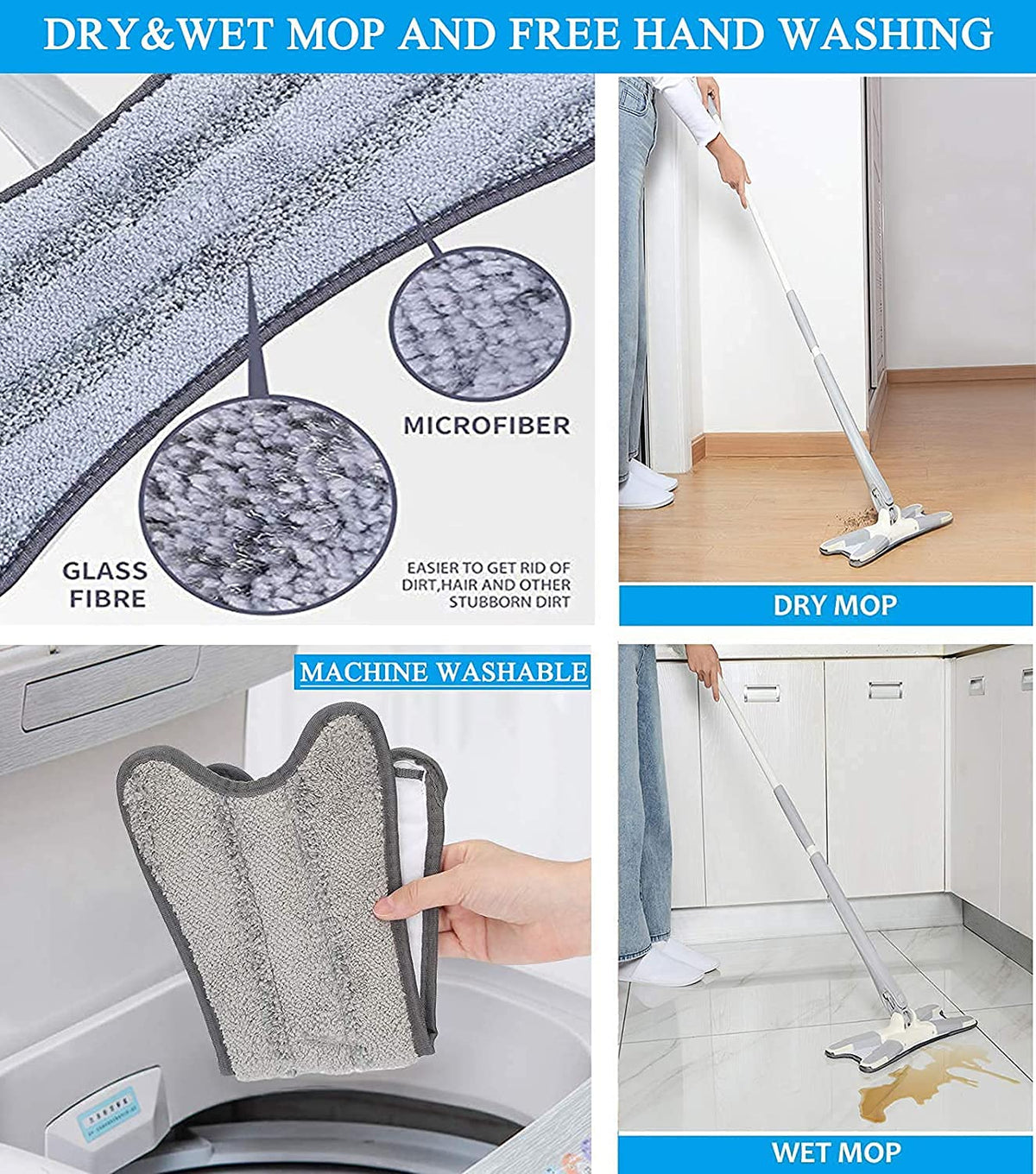 X Type Floor Mop – Flat Microfiber Cleaning Mop, Lightweight Easy Install Mop for Home, Kitchen & Bathroom