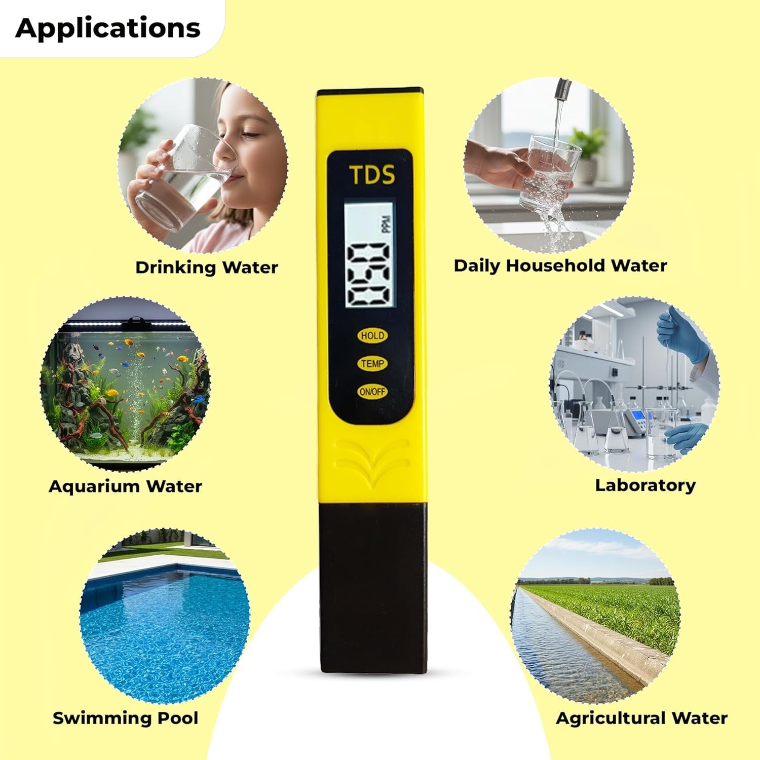 TDS Meter Water Tester Pen, 0-9990ppm Range with Alloy Probe, ±2% Accuracy for Aquaculture
