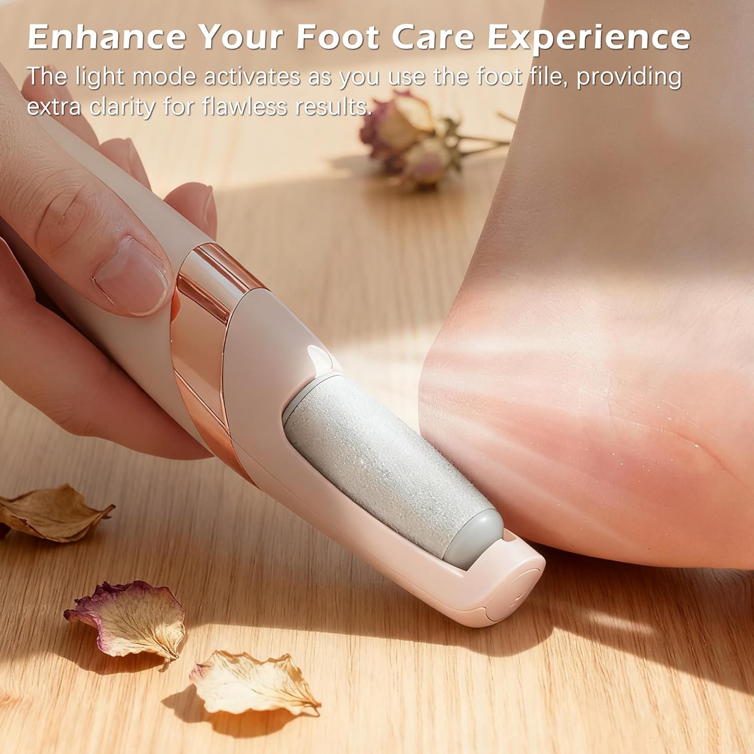Rechargeable Electric Foot Grinder Hard Skin Remover, 2 Speeds, Coarse and Fine Heads, LED Light