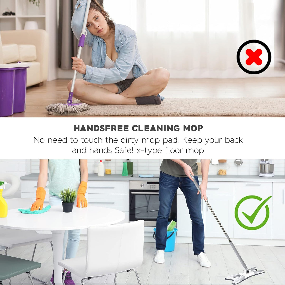 X Type Floor Mop – Flat Microfiber Cleaning Mop, Lightweight Easy Install Mop for Home, Kitchen & Bathroom