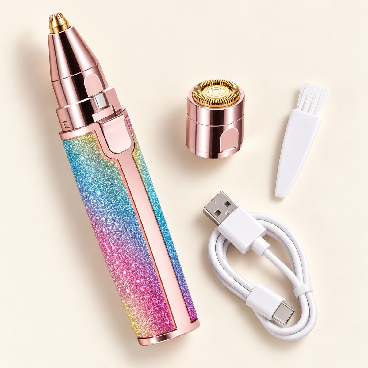 2 in 1 Flawless Eyebrow & Facial Hair Trimmer – USB Rainbow