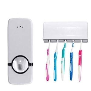 Automatic Plastic Toothpaste Dispenser 5 Toothbrush Holder Toothpaste Squeezer Bathroom Shelves Organizer