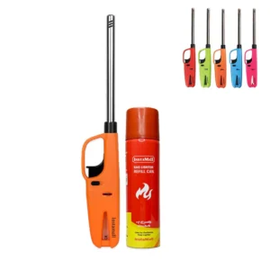 Gas Lighter, Refillable with Small Refill Can, Multicolor Pack of 1